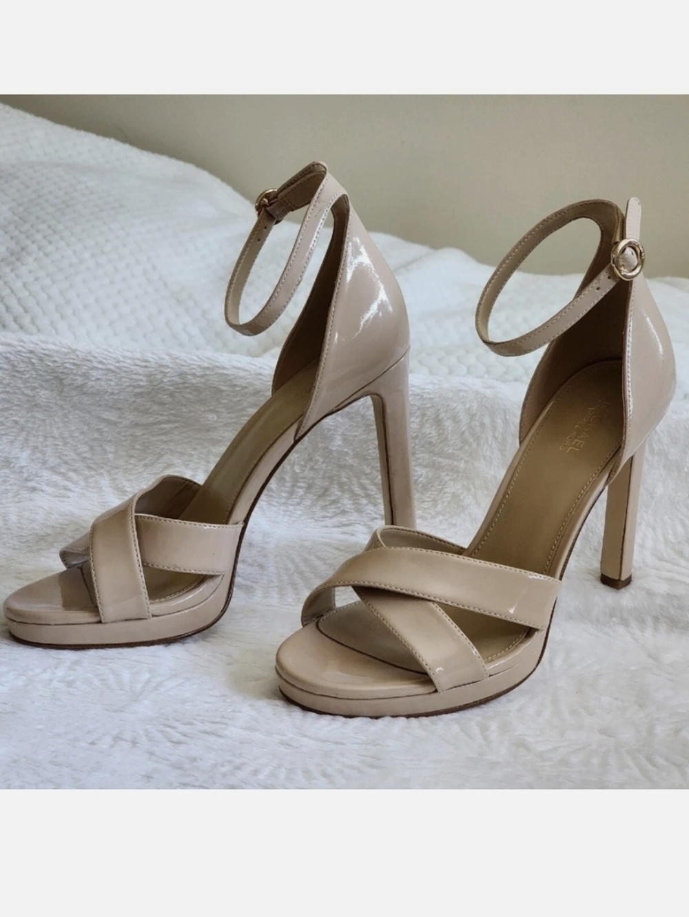MICHAEL MICHAEL KORS Alexia Patent Leather Beige Stiletto Sandals 7M MSRP $155 - Picture 14 of 16